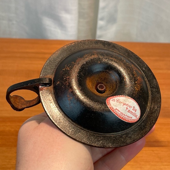 Antique Primitive French Cast Metal Handheld Taper Candle Holder Brown Vintage - Picture 13 of 16